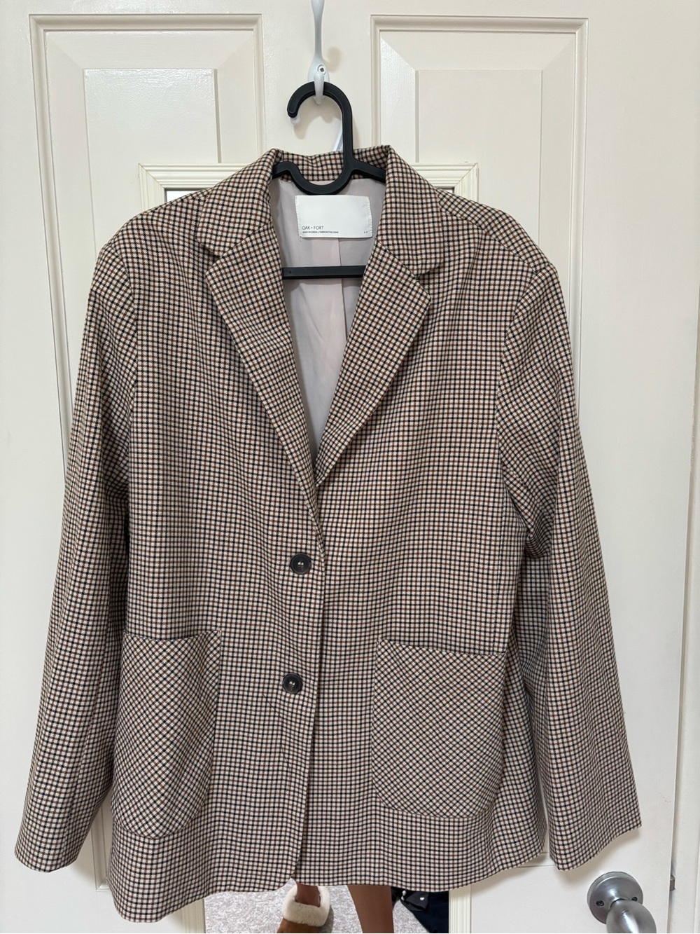 OAK + FORT Brown & Cream Checked Blazer